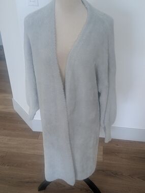 Cozy Light Gray Open-Front Plush Cardigan for Women